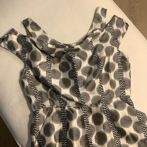 LEIFSDOTTIR Polka Dot Off Shoulder Silk Blend Dress Grey Silver Print Pattern 8